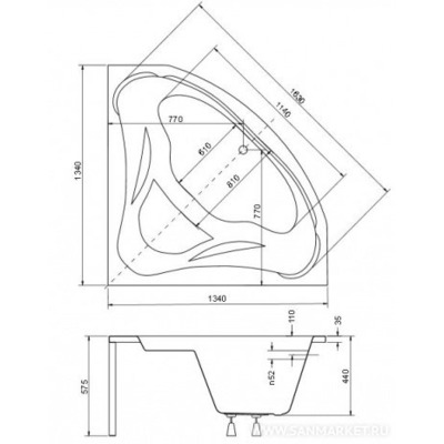 Ванна BESCO EWA 134x134 (вид 3) Ванна BESCO EWA 134x134 (фото, вид 3)