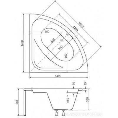 Ванна BESCO LUKSJA 148x148 (вид 3) Ванна BESCO LUKSJA 148x148 (фото, вид 3)