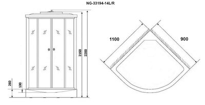 Душ.каб. NG-33194-14R (1100х900х2150) средний поддон (26см) стекло МАТОВОЕ 4 места Т (вид 3) Душ.каб. NG-33194-14R (1100х900х2150) средний поддон (26см) стекло МАТОВОЕ 4 места Т (фото, вид 3)