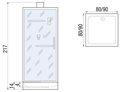 MOERO Б/К 80/80/14 Душевая кабина с поддоном (вид 2) MOERO Б/К 80/80/14 Душевая кабина с поддоном (фото, вид 2)