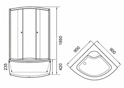 Душевой уголок Parly с поддоном ZF90 (вид 2) Душевой уголок Parly с поддоном ZF90 (фото, вид 2)