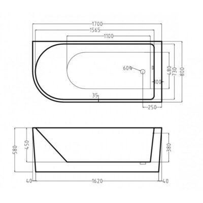 Ванна Esbano Afina (Left) 1700x800x580 (вид 2) Ванна Esbano Afina (Left) 1700x800x580 (фото, вид 2)