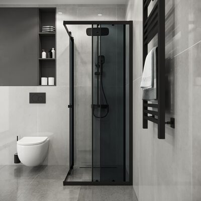 Душевое ограждение Niagara Eco NG-1008-14QT (80х80х190) квадрат,раздвижное,черный,стекло тонированное,1 место (вид 3) Душевое ограждение Niagara Eco NG-1008-14QT (80х80х190) квадрат,раздвижное,черный,стекло тонированное,1 место (фото, вид 3)