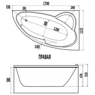 Ванна Дана Карина 170x115 (вид 3) Ванна Дана Карина 170x115 (фото, вид 3)
