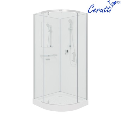 KORRA90T (90x90x205) душевая кабина.полукруг с низ подд-м, стекло проз.5mm, белое заднее стекло с зеркальным покрытием, ручка из нержавеющей стали, металлический смеситель, ручной душ с подъемником. Ceruttispa KORRA90T (90x90x205) душевая кабина.полукруг с низ подд-м, стекло проз.5mm, белое заднее стекло с зеркальным покрытием, ручка из нержавеющей стали, металлический смеситель, ручной душ с подъемником. Ceruttispa (фото)