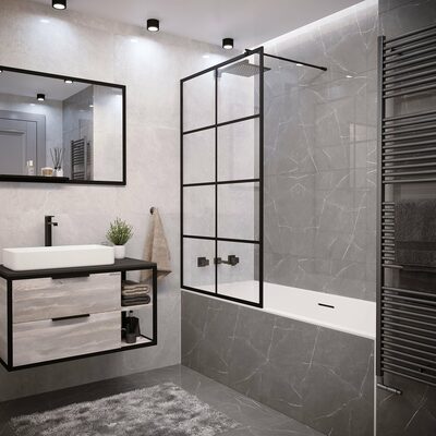 Шторка для ванны Grossman GR-105/80BLACK (80х150) алюминиевый профиль, стекло ПРОЗРАЧНОЕ 6мм 1 место Шторка для ванны Grossman GR-105/80BLACK (80х150) алюминиевый профиль, стекло ПРОЗРАЧНОЕ 6мм 1 место (фото)